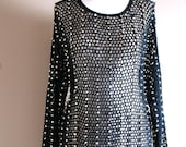 Black Net Shirt with All Over Sparkly Gold Beads