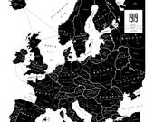 Europe 1919 Game Board Map Silkscreened Print With Cards