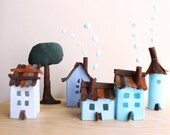 Small village in pastel blues, Miniature.