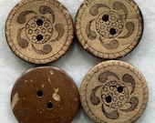 Coconut Wood Buttons Decorated Wooden Buttons 23mm (1 inch) Set of 4 /BT85