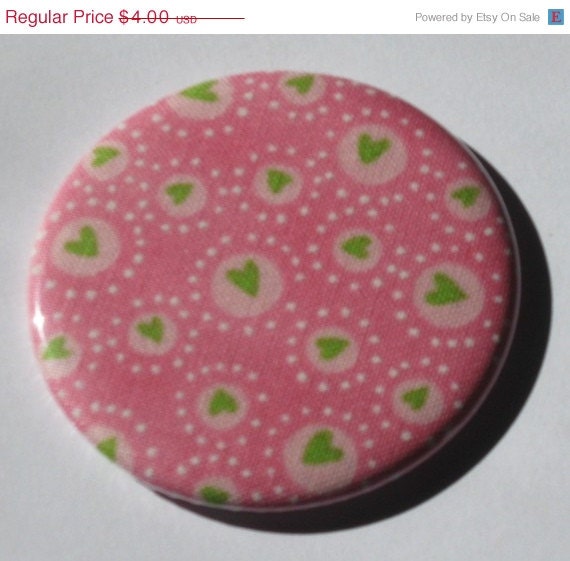 40% OFF sale Valentine's pocket mirror pink with little hearts all over it fabric covered pocket mirror