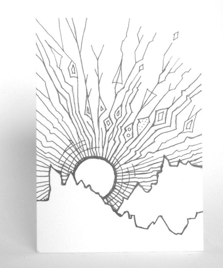 ACEO Original Drawing Geometric Sunrise