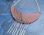Tooled Leather Geometric Porcupine Quill Fringe Necklace by flaminghagfolkwear
