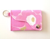 Tri-fold Credit Card / Business Card Holder/ Keyfob  made w/ Designer fabric MARIMEKKO Mini Unikko in  Pink