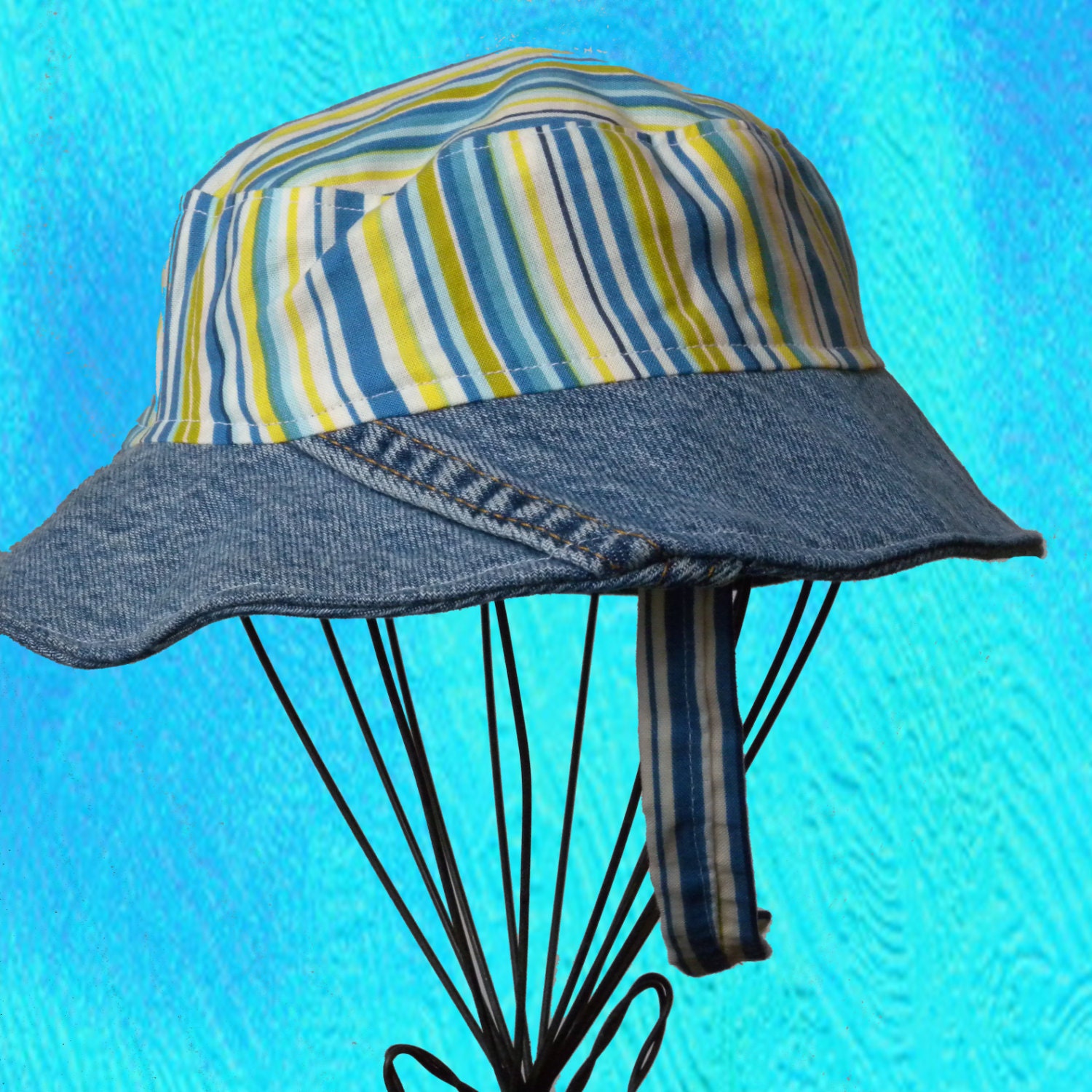 Children's Sun Hat Blue Green Yellow Stripes Size 18 Month