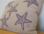 Screen Printed Starfish accent pillow, plum, linen