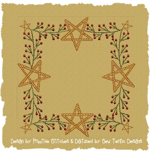 MACHINE EMBROIDERY-Berry Star Garland Candle Mat--8 INCH-Motif Stitch-Instant Download