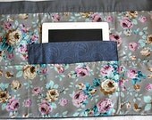 Half Waist Vendor Apron Craft Art Teacher iPad Grey Rose Fabric (4 Pockets)