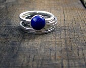 Sterling Stacking Rings - Set of 4 hammered and 1 wide hammered with round Blue Lapis