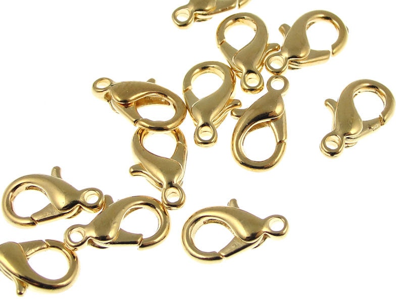 12 Gold Lobster Claws 12mm Gold Clasps 12.5mm Gold Lobsters Findings (FS66)