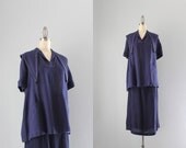1940s Maternity Dress Set / 40s Navy Nautical Maternity Dress / Blouse and Skirt Set