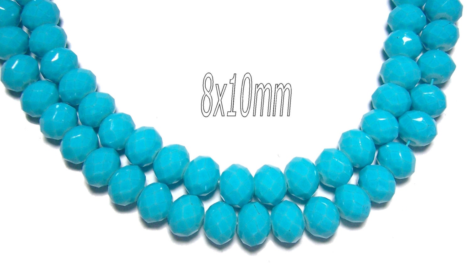 8x10mm Neon Turquoise faceted glass rondelle beads 25pcs
