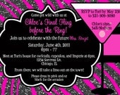 Pink or Red Glitter Zebra Bachelorette Party Invitation - Customizable and PRINTABLE