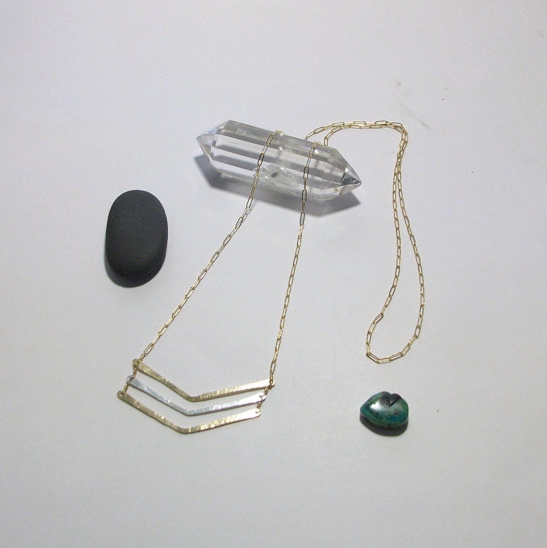 Hammered Triple Chevron Necklace - Gold and Sterling Silver