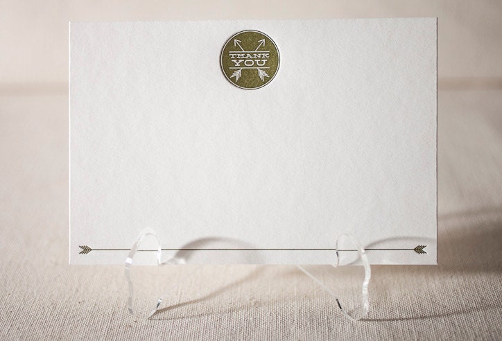 Letterpress Thank You Cards - Arrows. Bamboo paper, kraft envelopes, set of 8 flat cards in kraft bottomed box. V6-19