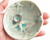 tide pool home decor Soap Dish: aqua crackle Ring Bowl handmade pottery USA shipping included