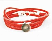 Suede Wrap Bracelet Love Charm Red Leather Charm Bracelet