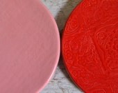 2 Breakfast Plates - Red and Pink - 2 small plates - Wobbly Plates Series