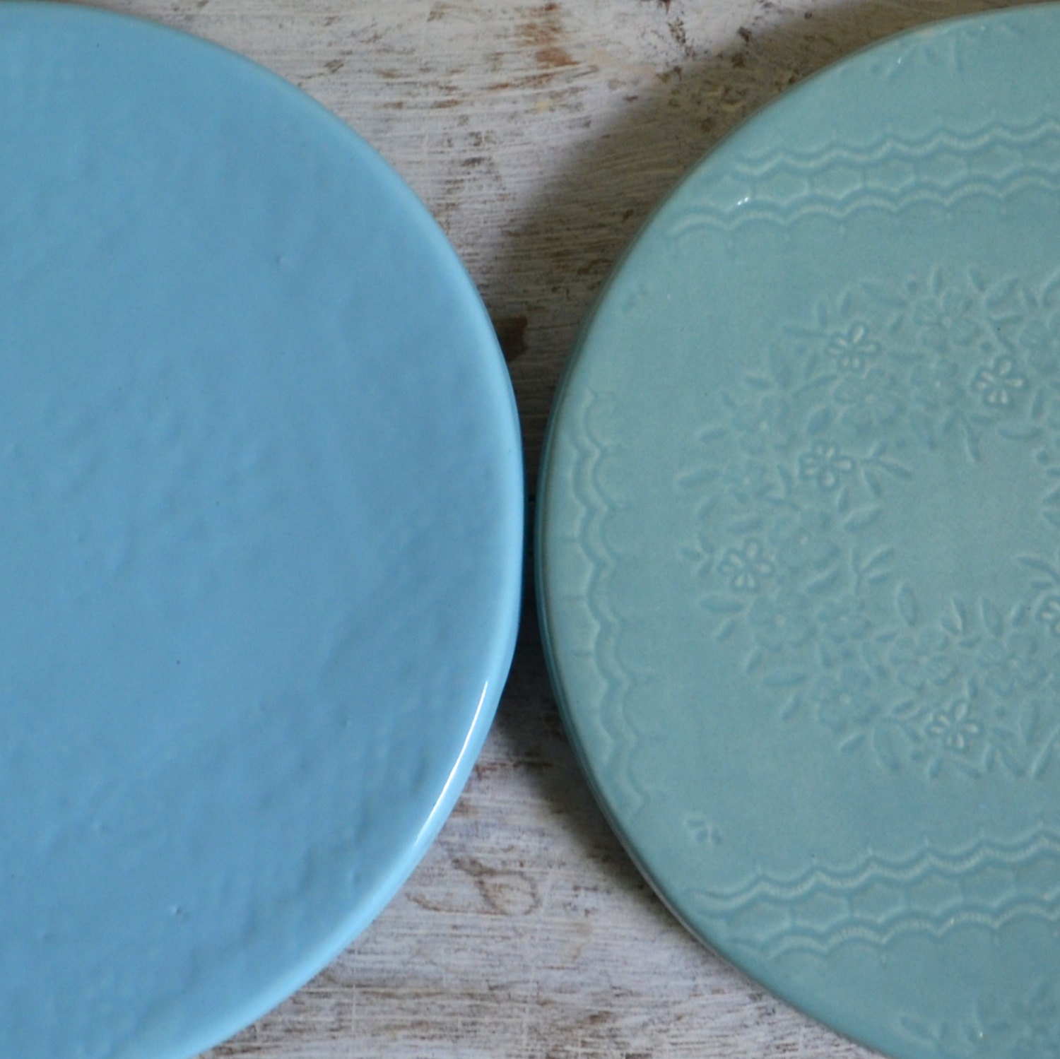 2 Breakfast Plates - Turquoise and Baby Blue- 2 small plates - Wobbly Plates Series