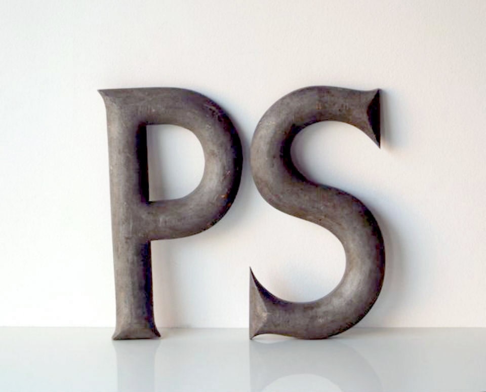 Vintage Large Wood Sign Letters, P S, Home Decor, Wall Art, Prop Styling
