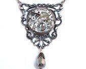 Neo Victorian Steampunk Necklace Vintage 15 Jewels Watch Movement Filigree OOAK Edwardian Designed By Mystic Pieces