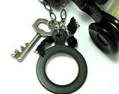 Skeleton Key Optical Lens Long Necklace OOAK Noir Gothic Steampunk Gunmetal Exclusive Design By Mystic Pieces