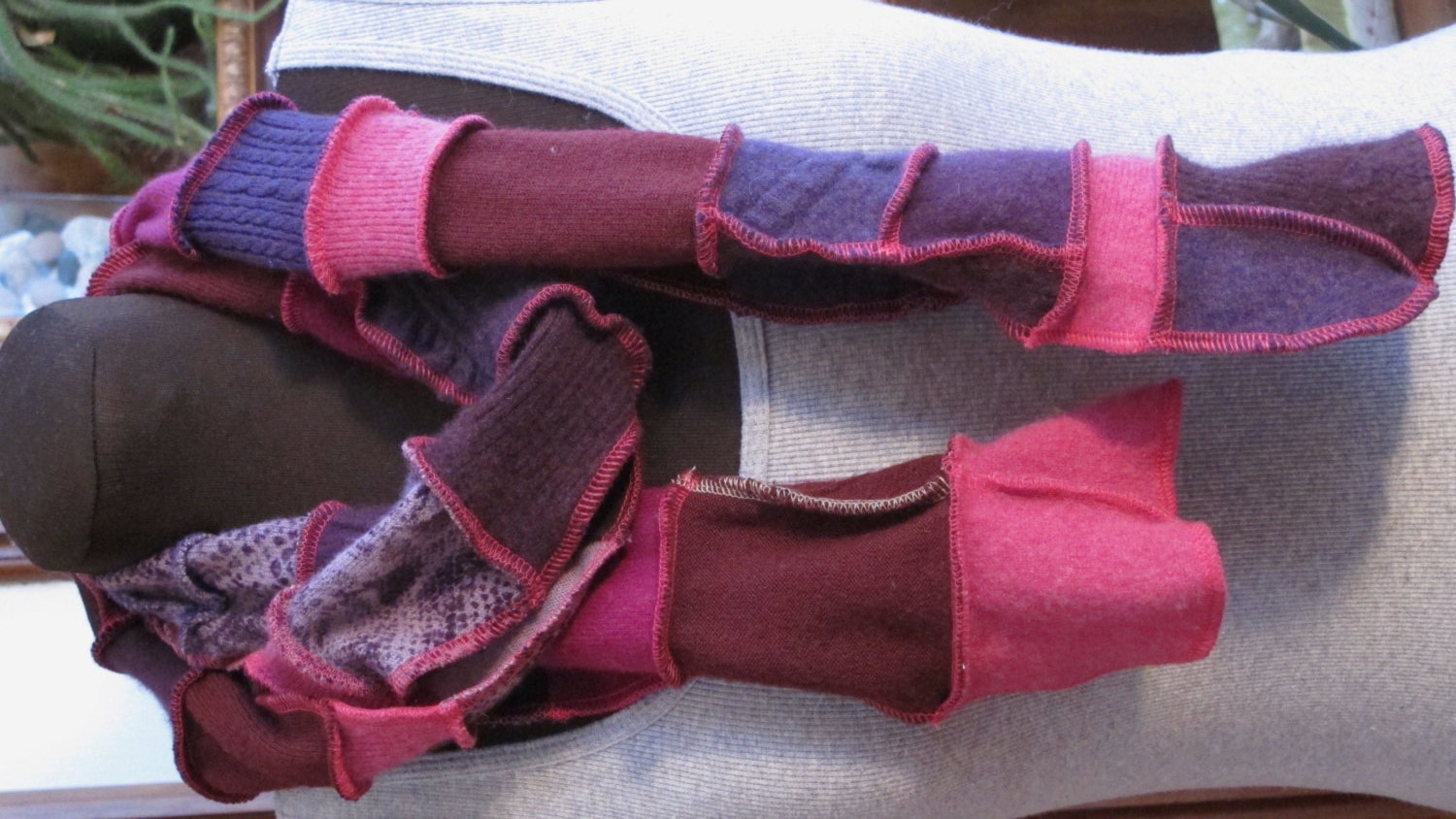 Patchwork Scarf - Upcycled and Eco Friendly - Grape Raspberry Tart
