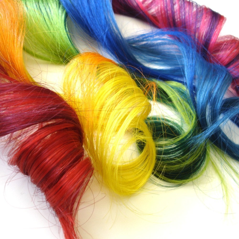 Set of FIVE Hair Extensions - Two Tone Rainbow Colors streaks falls wig human hair