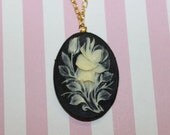 Large Black Tulip Cameo Necklace