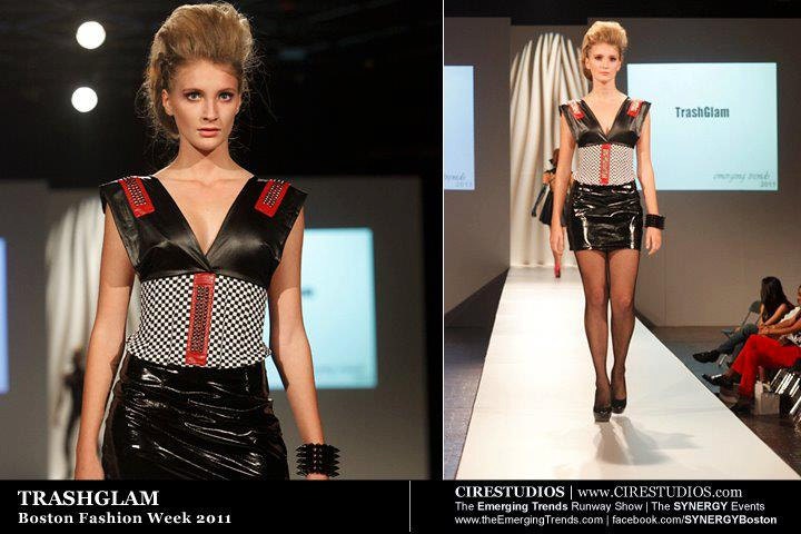 TRASHGLAM POP retro 80s V neck open back black spandex checkered corset Top  with rivets