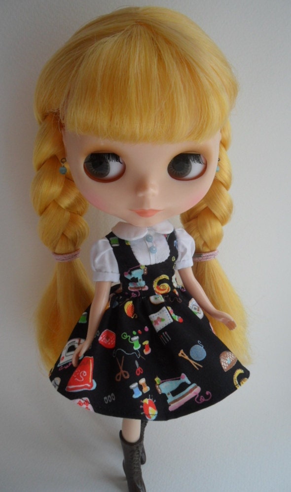 Little Seamstress puff sleeve pinafore Style Dress for blythe