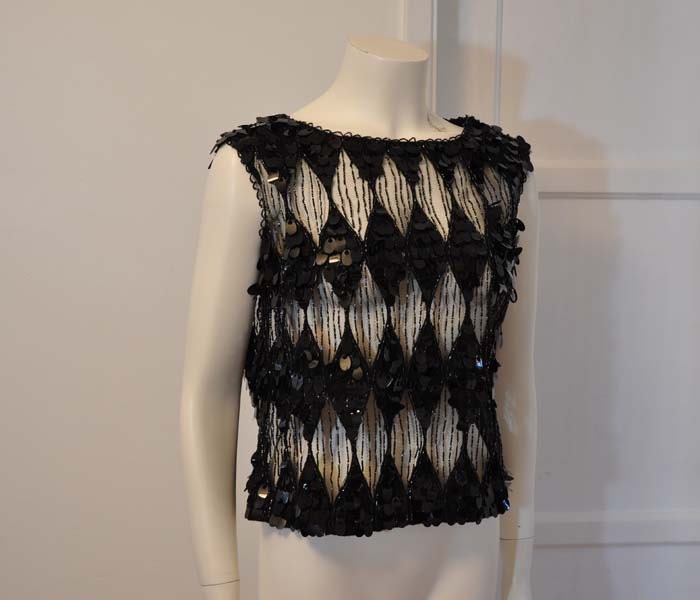 60s Top /  Vintage 1960's Mod Peek A Boo Go-Go Beaded Sequin Tunic
