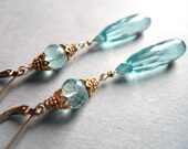 Blue Skies Smiling at Me Aqua Drop Gold Vermeil Earrings