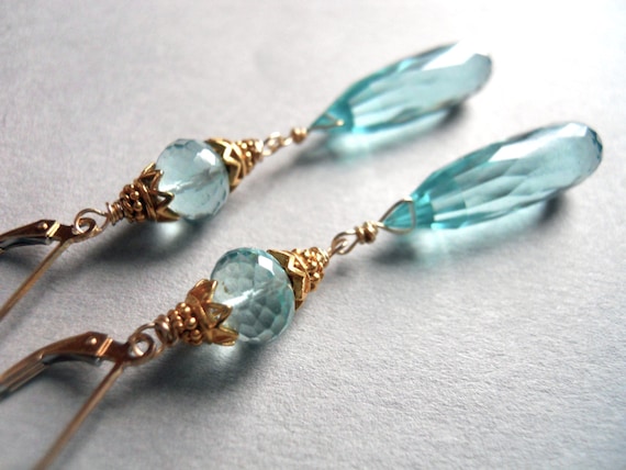 Blue Skies Smiling at Me Aqua Drop Gold Vermeil Earrings