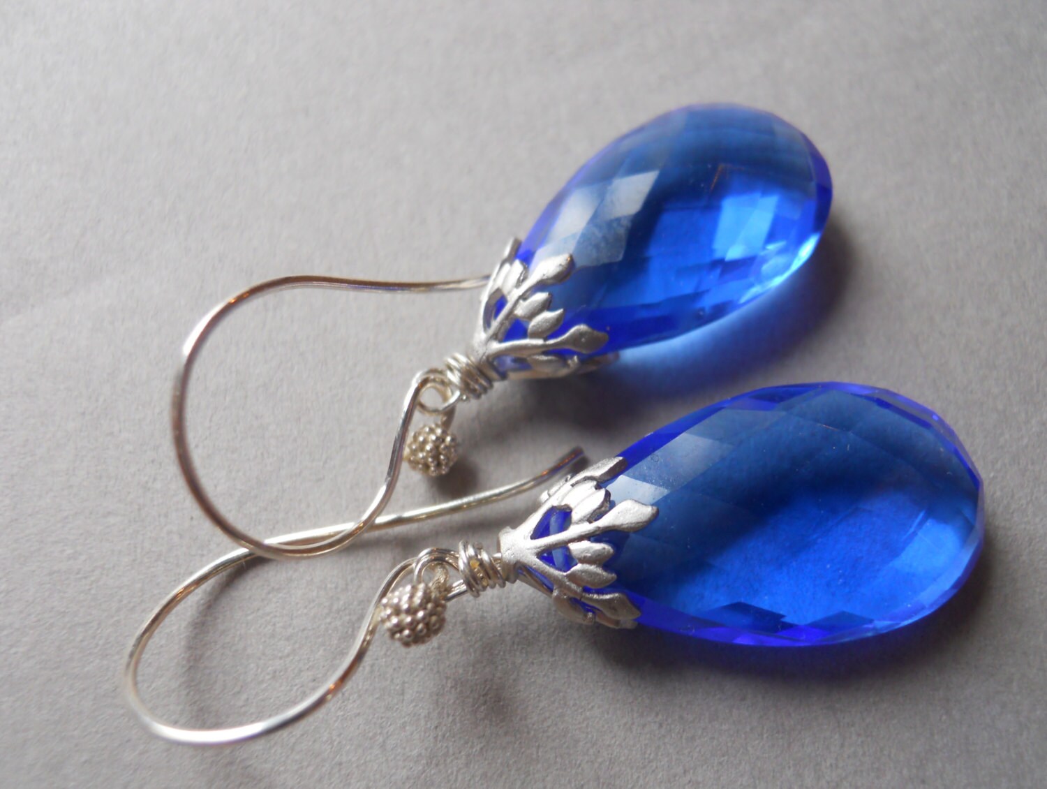 Royal Bling Bright Royal Quartz Silver Earrings - $120.00 USD