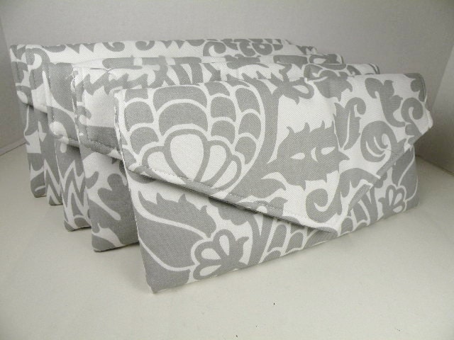 Bridal Pack 5 Purses  Storm Gray & White AMSTERDAM Damask  Bridal Purse Clutch ENVELOPE CLUTCH 10% Discount--8 Colors Available