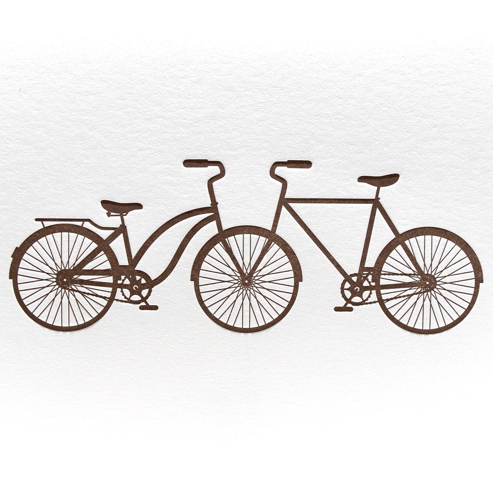 Bicycle Letterpress Card His and Her in Brown