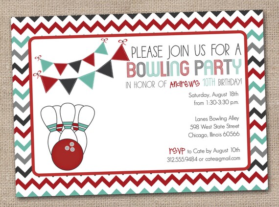 Bowling Party Printable Birthday Party Invitation Il_570xn