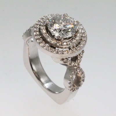 2.18 ct.tw. DIAMOND Double HALO ENGAGEMENT Ring in Platinum 1.51ct Round Diamond center stone