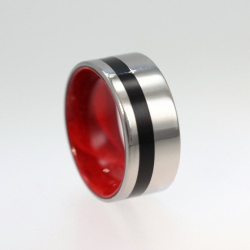 Titanium Ring with Wood Inner Sleeve and Black Pinstripe