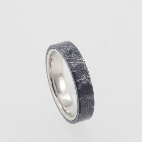 Blue Mokume Gane Wedding Band with a Platinum Sleeve