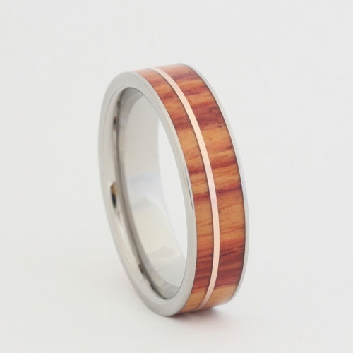 Tulip Wood with Rose Gold Inlay Titanium Ring Wooden Wedding Band