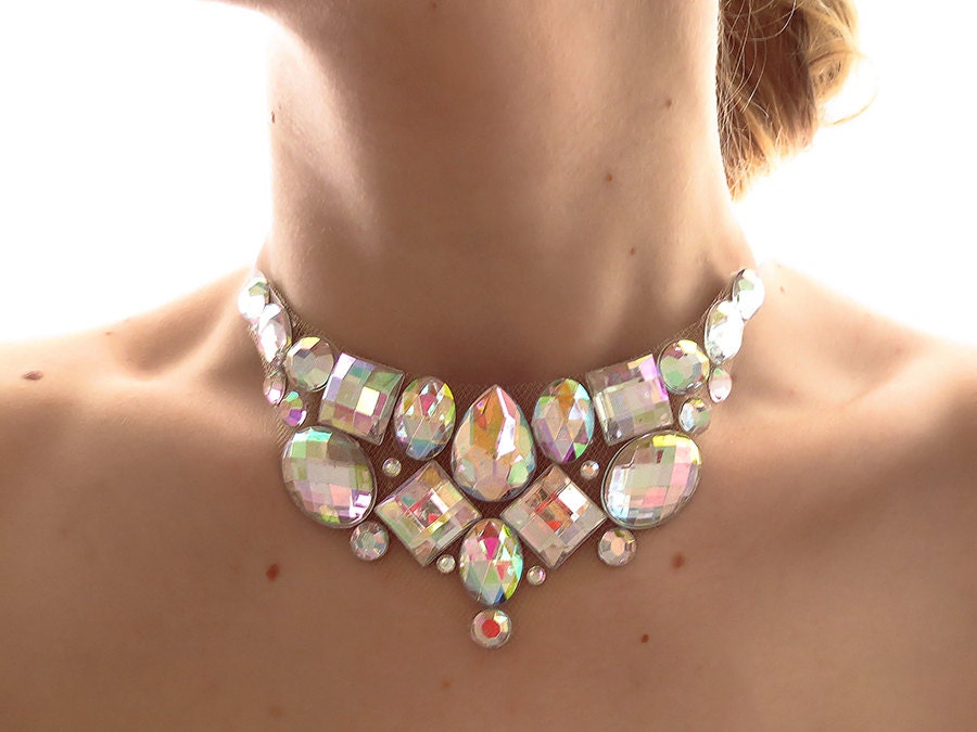 Simple, Crystal AB, Rhinestone Necklace, Sparkling, Pageant Jewelry, Prom Accessory, Necklace