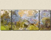Extra large giclee canvas print triptych abstract art, 30x72, in earthy colors, from abstract painting "No Pressure"