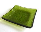 Fern Green Fused Glass Floral Thistle Imprint Plate