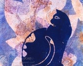 Neko Blue Cat Wall Decor Super Cute original art fine art printmaking