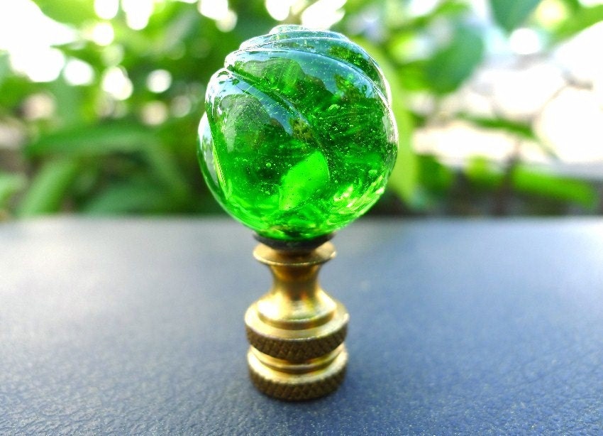 Green Glass Lamp Finial Swirled Rosette Elegant Lighting Part Top Off Your Lamp