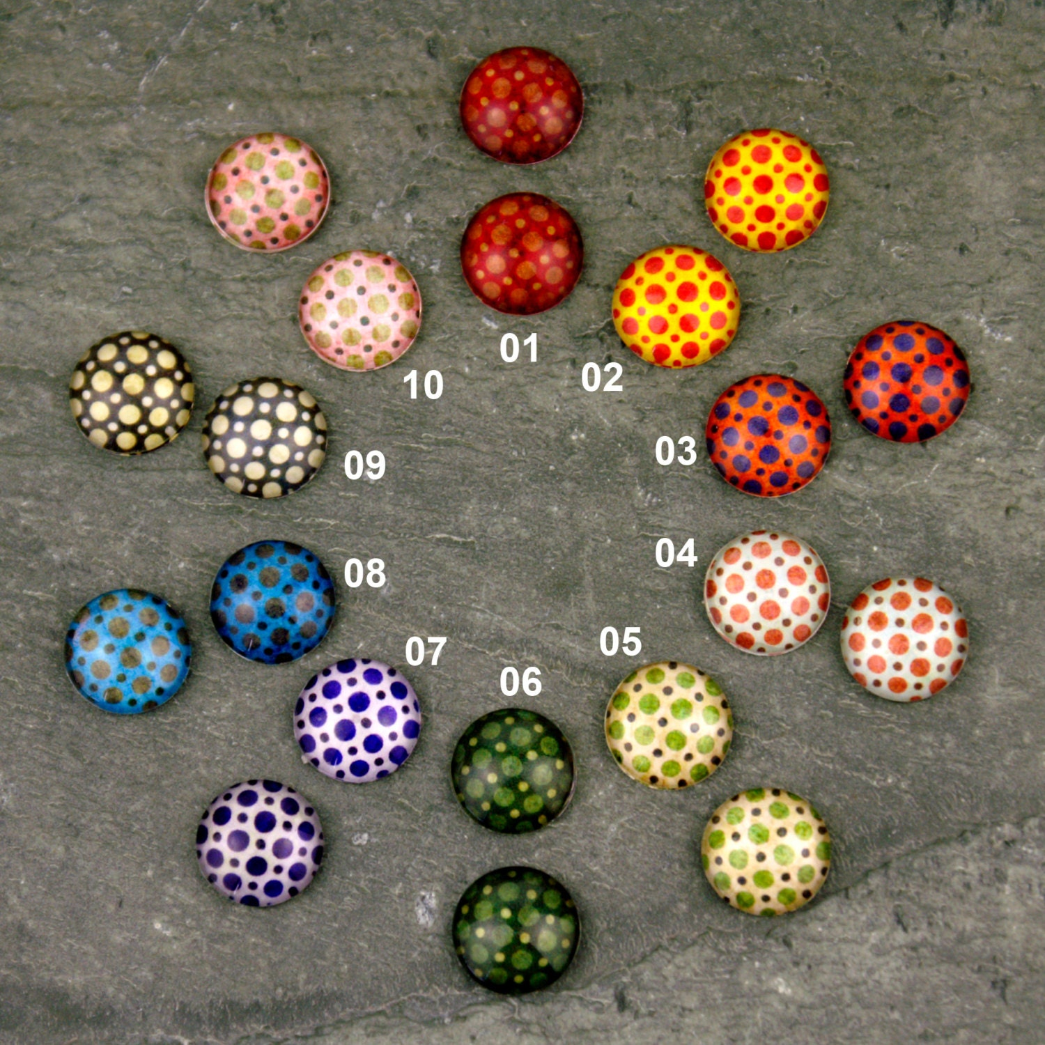 Colorful Vintage Bubble Dots Pattern Handmade Glass Cabochon Photo 12mm GH04(10pcs)