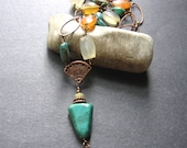 Long Boho Turquoise and Copper Necklace - Prairie