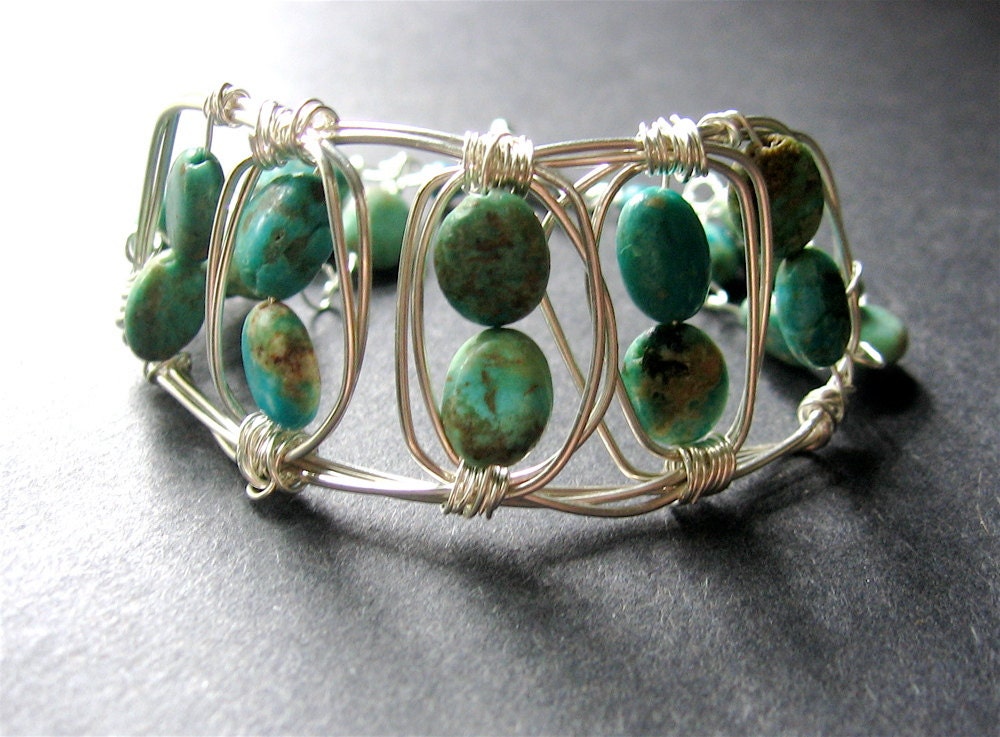Turquoise Wire Wrapped Cuff Bracelet.Turquoise Statement Bracelet.OOAK - Vizquel Bracelet